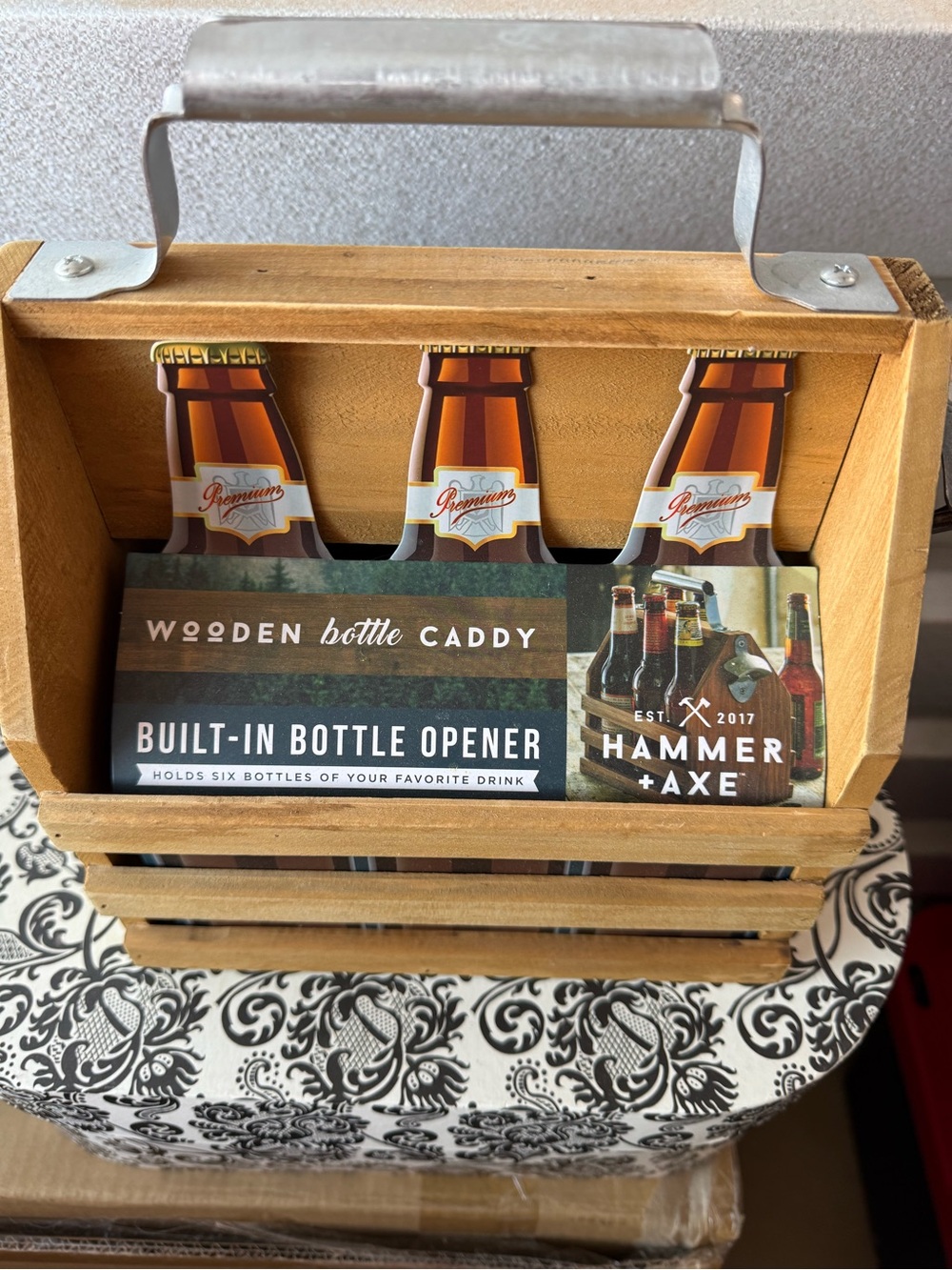Wooden Caddy with Built-In Opener - Natural Wood - Picture 3 of 7